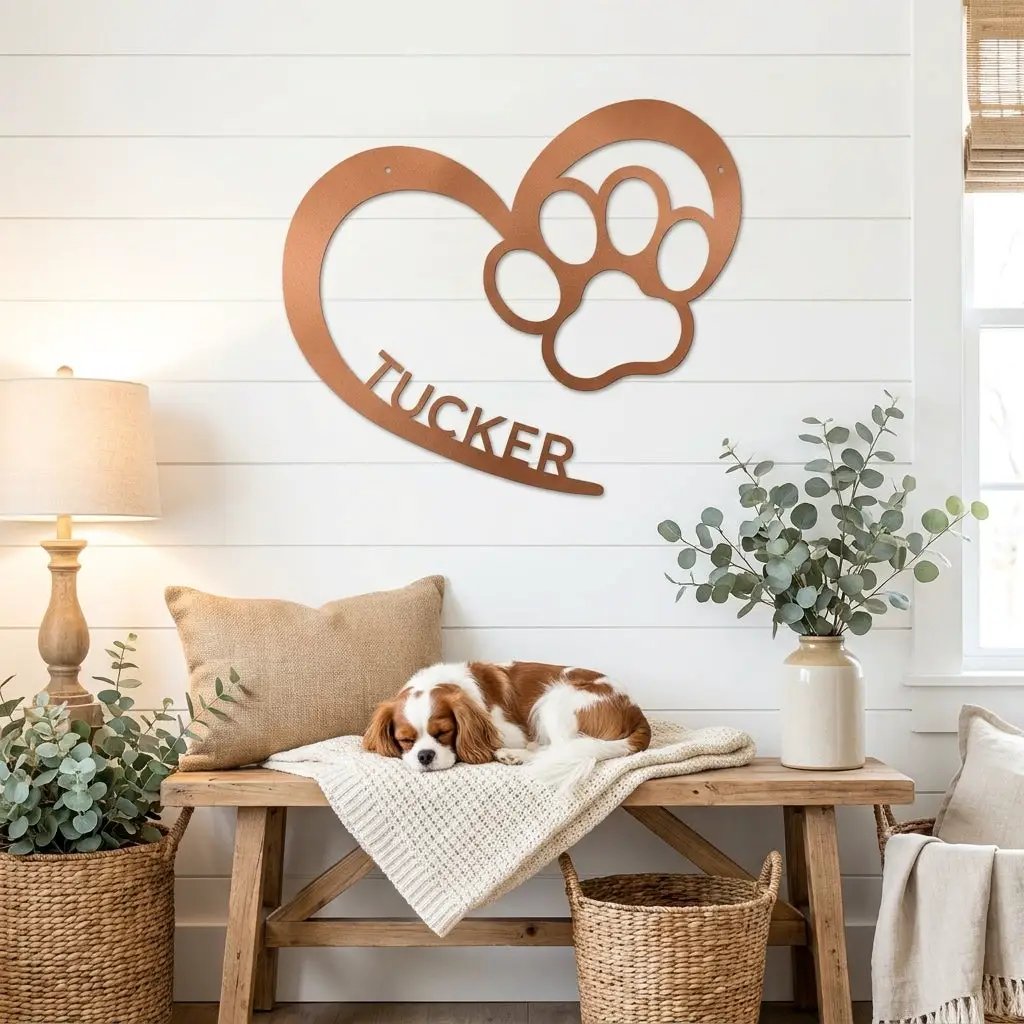 Personalized Puppy Love Metal Wall Art – Custom Dog Paw Heart Sign – Pet Name Metal Decor – Dog Lover Gift – Indoor Outdoor Steel Sign