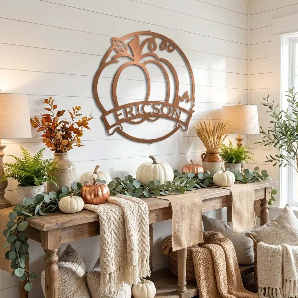 Personalized Pumpkin Metal Wall Art | Custom Family Name Fall Sign | Autumn Harvest Decor | Thanksgiving Wall Hanging | Housewarming Gift | Made in USA