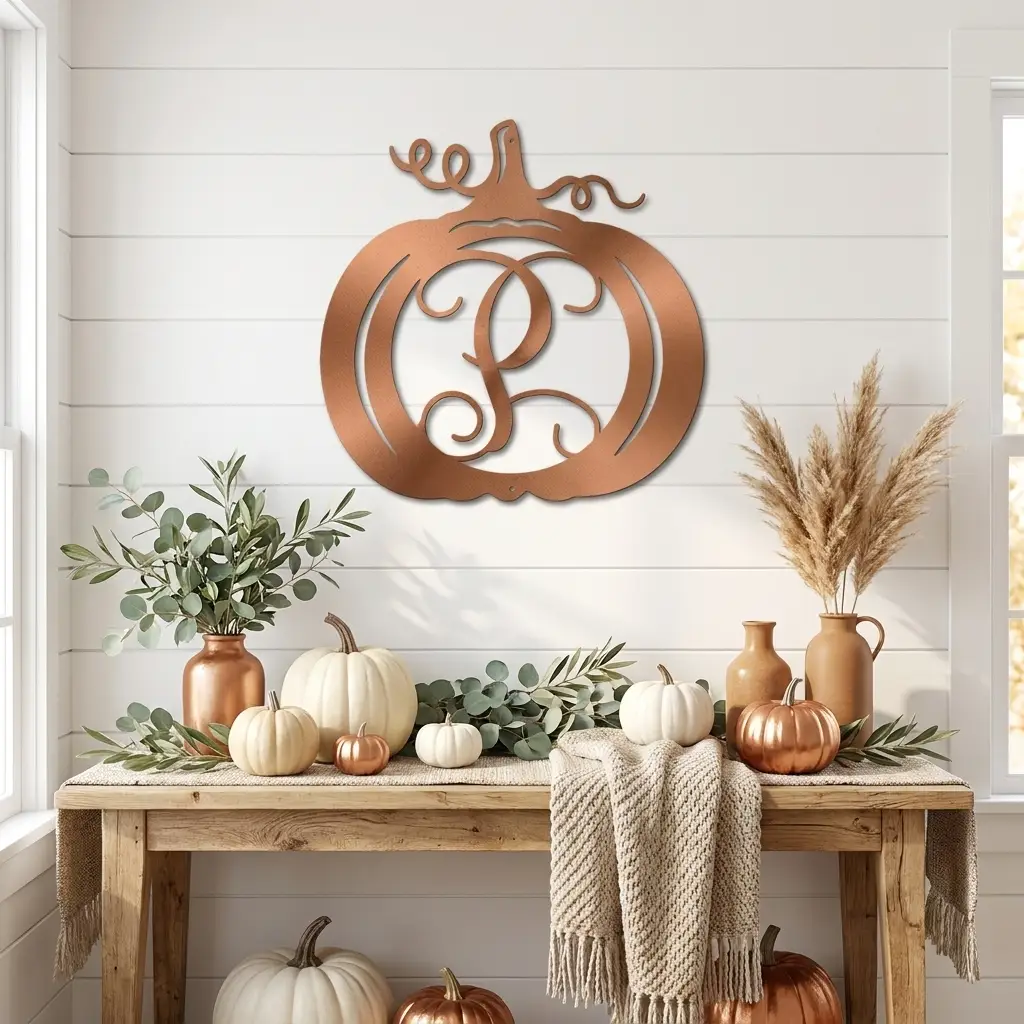 Pumpkin Custom Family Name Initial Monogram Indoor Outdoor Steel Wall Sign