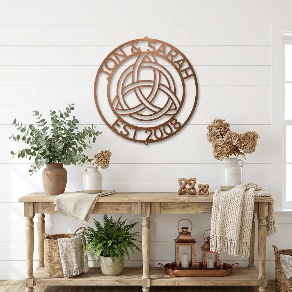 Personalized Celtic Knot Metal Wall Art | Custom Wedding Name Sign | Celtic Trinity Knot Steel Wall Decor | Anniversary Gift | Made in USA