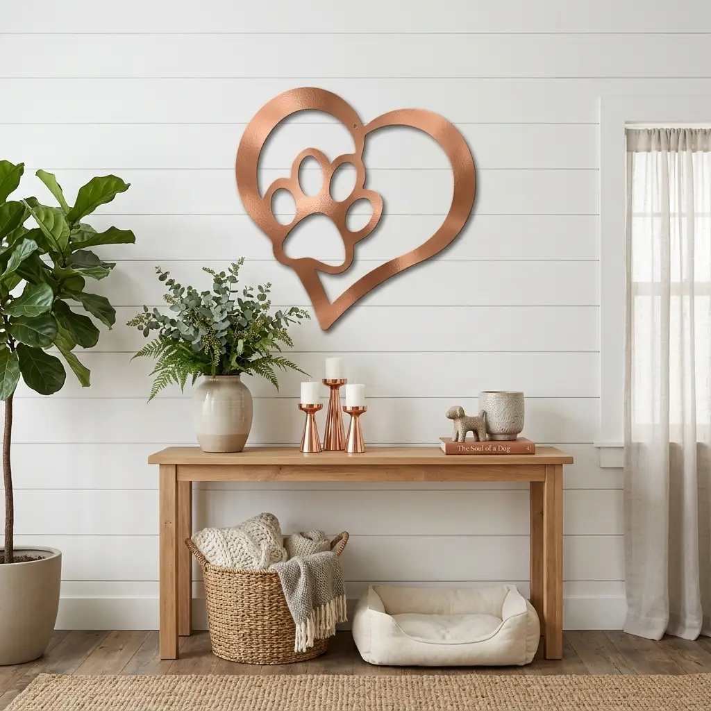 Puppy Love Metal Wall Art – Dog Paw Heart Metal Sign – Pet Lover Decor – Rustic Dog Mom Gift – Indoor Outdoor Steel Wall Art