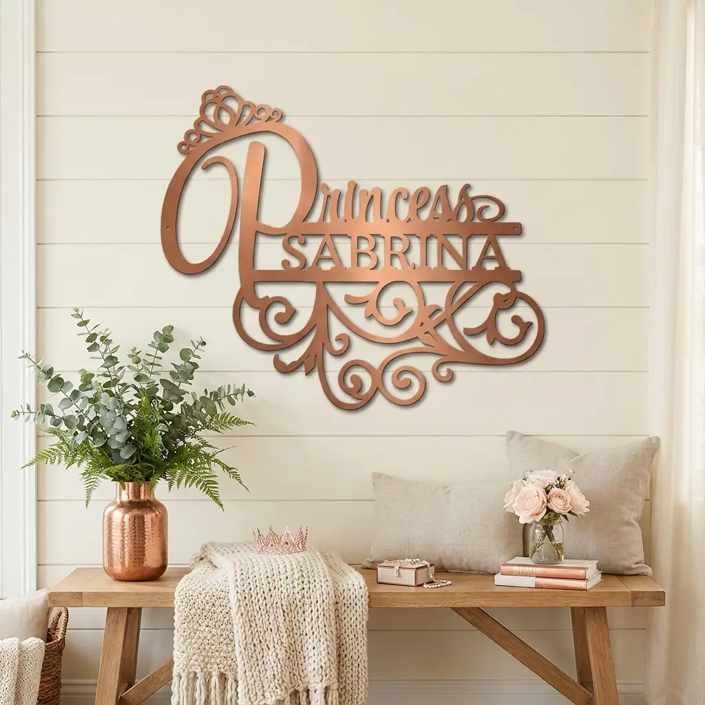 Personalized Princess Name Metal Wall Art | Custom Princess Bedroom Sign | Girls Room Decor | Crown Name Sign | Made in USA