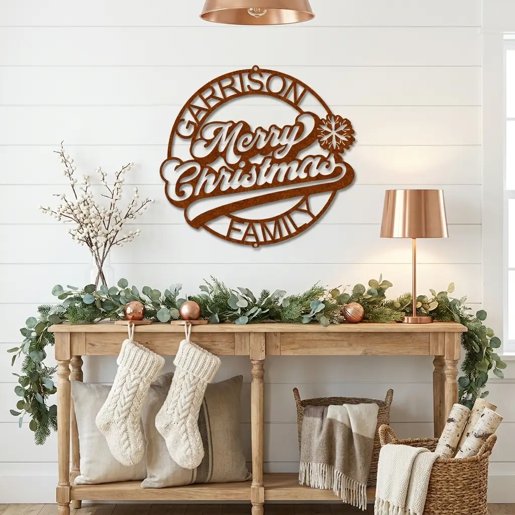Personalized Merry Christmas Metal Sign | Custom Family Name Christmas Wall Decor | Holiday Metal Wall Art | Christmas Porch Sign | Made in USA