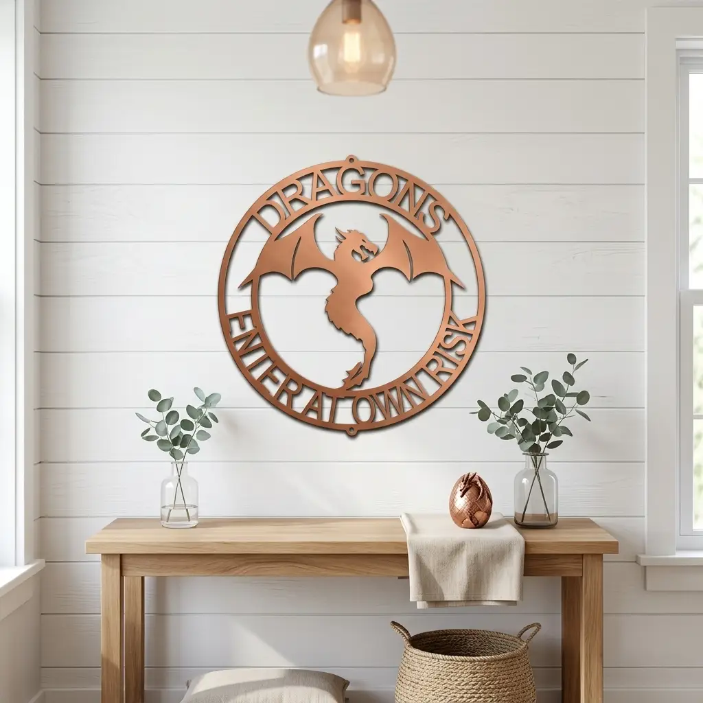 Personalized Dragon Metal Wall Art | Custom Fantasy Dragon Sign | Medieval Dragon Steel Wall Decor | Custom Name & Phrase | Made in USA