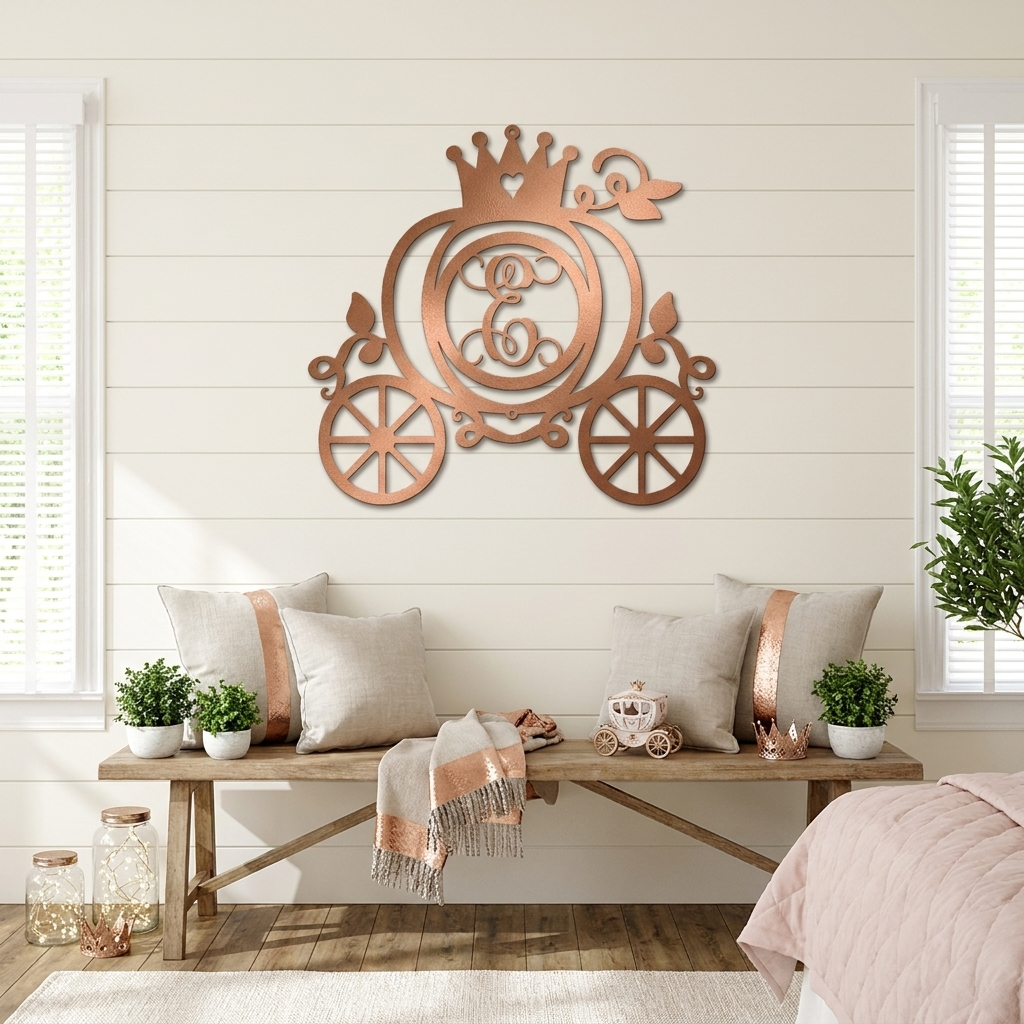 Personalized Fairytale Pumpkin Carriage Metal Wall Art | Custom Initial Princess Carriage Sign | Monogram Metal Decor | Made in USA