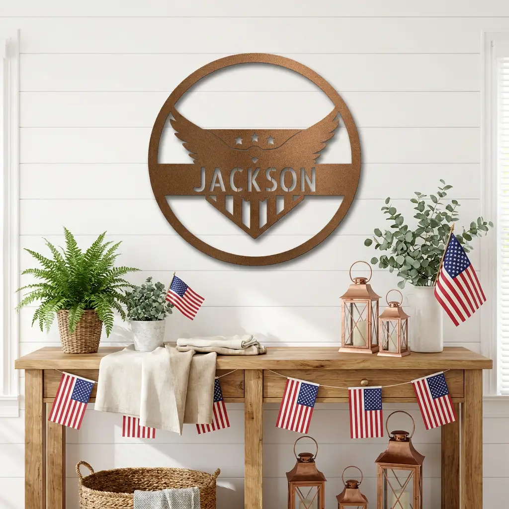 Patriotic Eagle Monogram Personalized Indoor Outdoor Steel Wall Sign Art