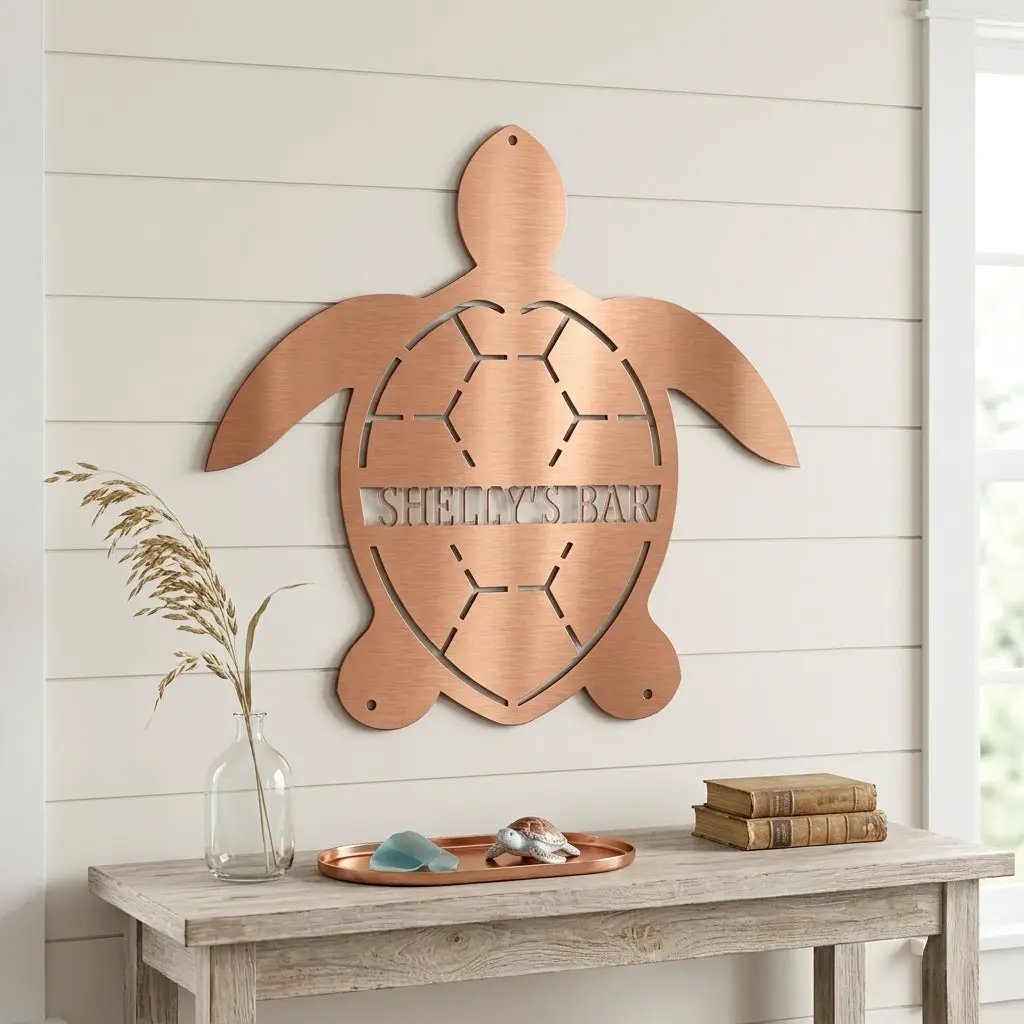 Personalized Sea Turtle Metal Wall Art – Custom Beach Name Sign – Coastal Decor – Ocean Wall Art