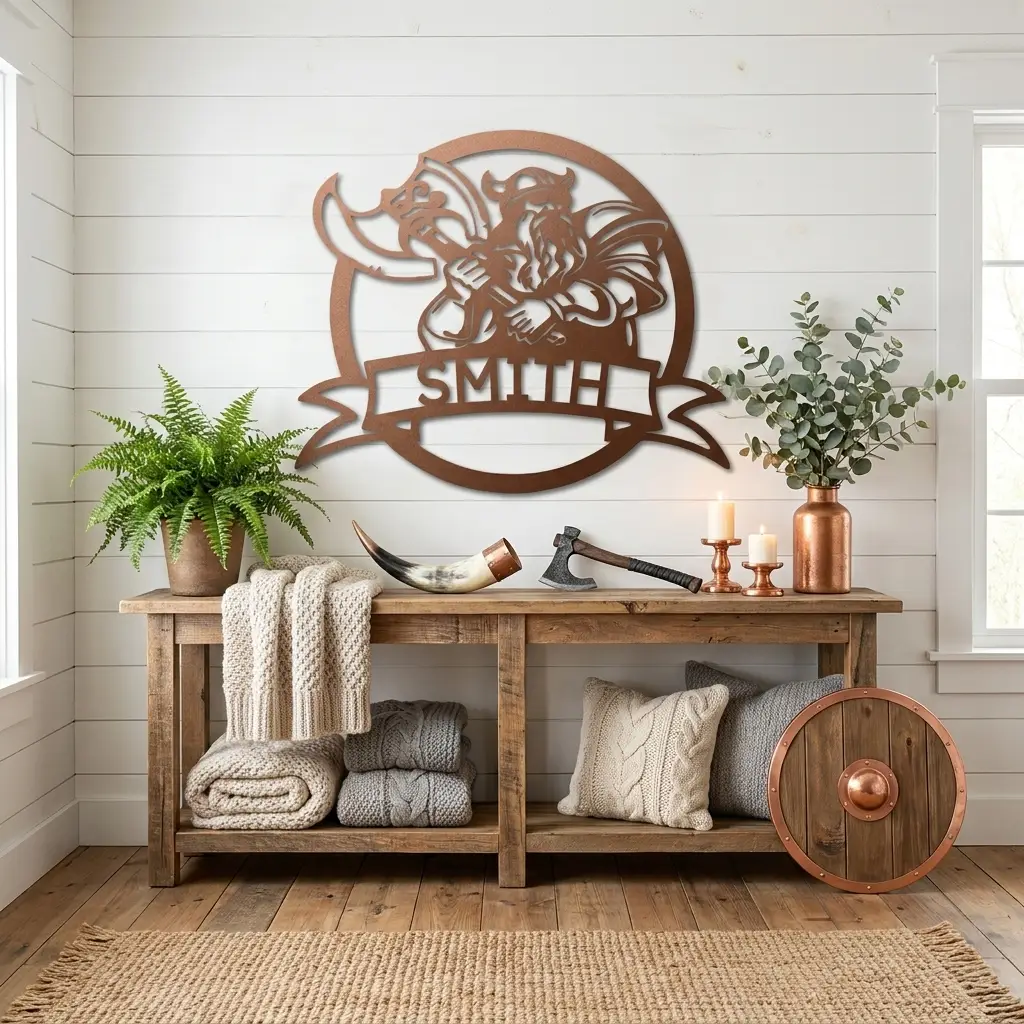 Fighting Viking Monogram Personalized Name Indoor Outdoor Steel Wall Sign Metal Man Cave Art