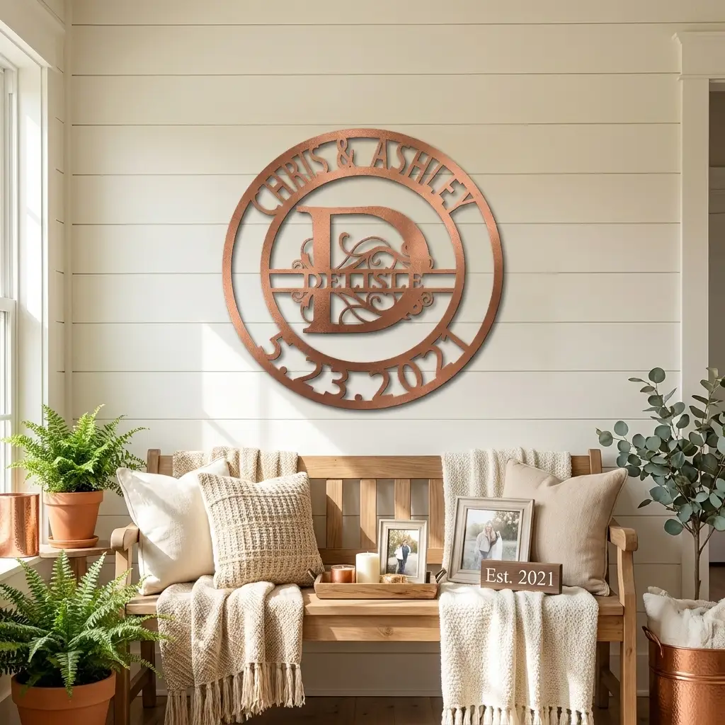 Personalized Split Monogram Metal Wall Art | Custom Family Name & Established Date Sign | Monogram Metal Decor | Made in USA