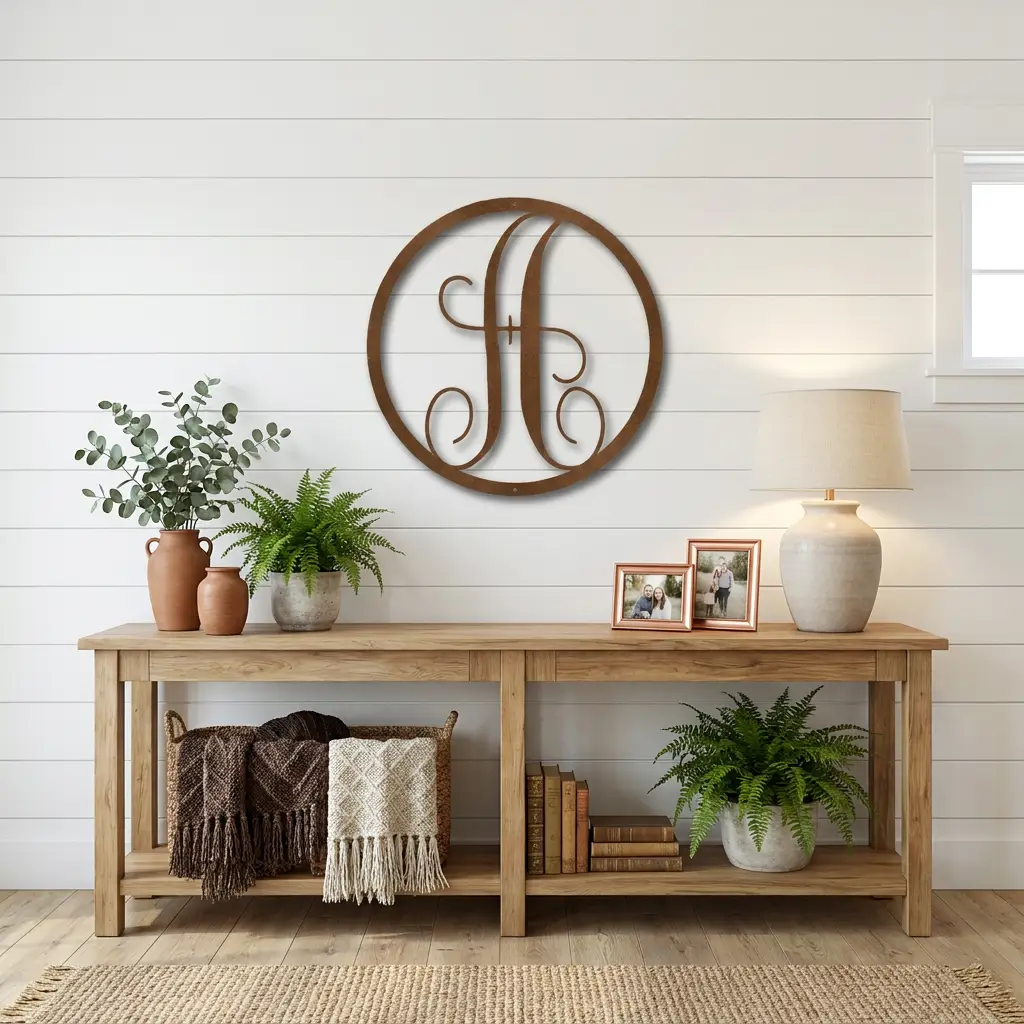 Personalized Monogram Metal Wall Art – Custom Initial Sign – Elegant Script Letter Decor – Wedding Gift – Family Name Sign