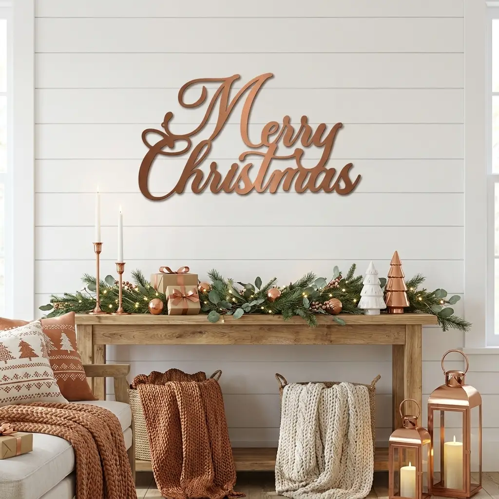 Merry Christmas Script Lettering Metal Wall Sign