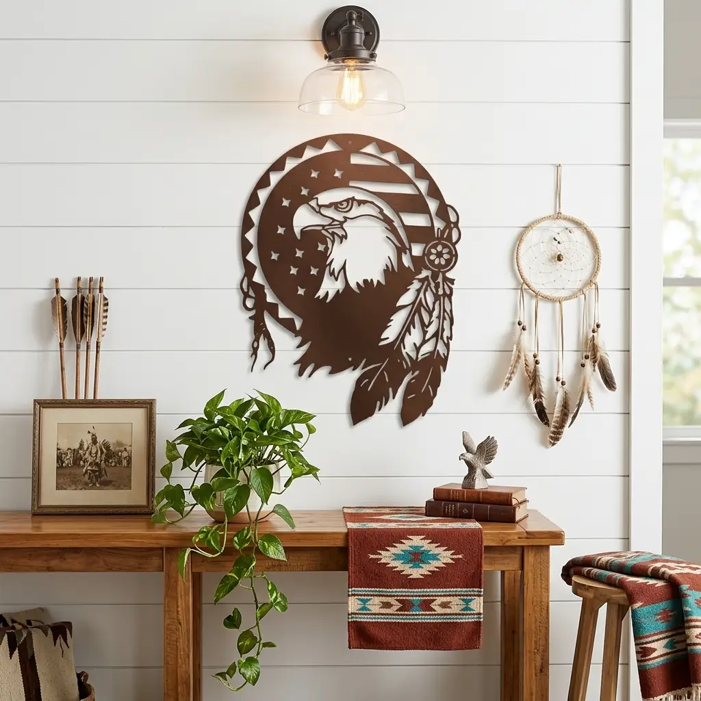 Bald Eagle Patriotic Native American Metal Art Wall Sign