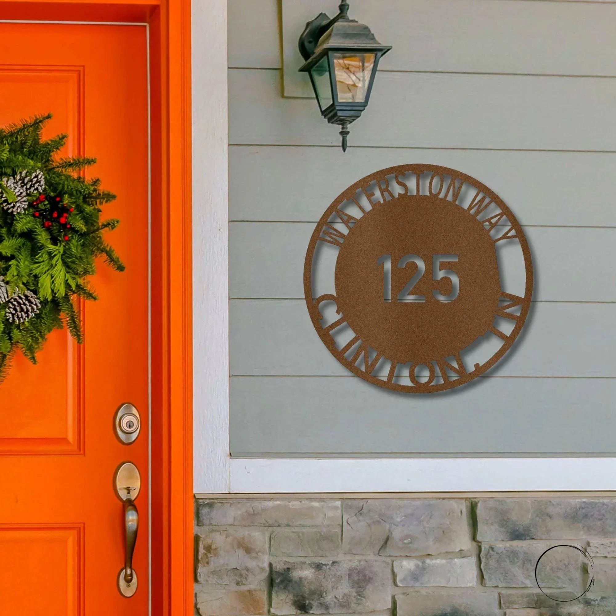 Bold Circle Address Personalized Front Door, Porch, Patio Steel Wall Sign Metal Art