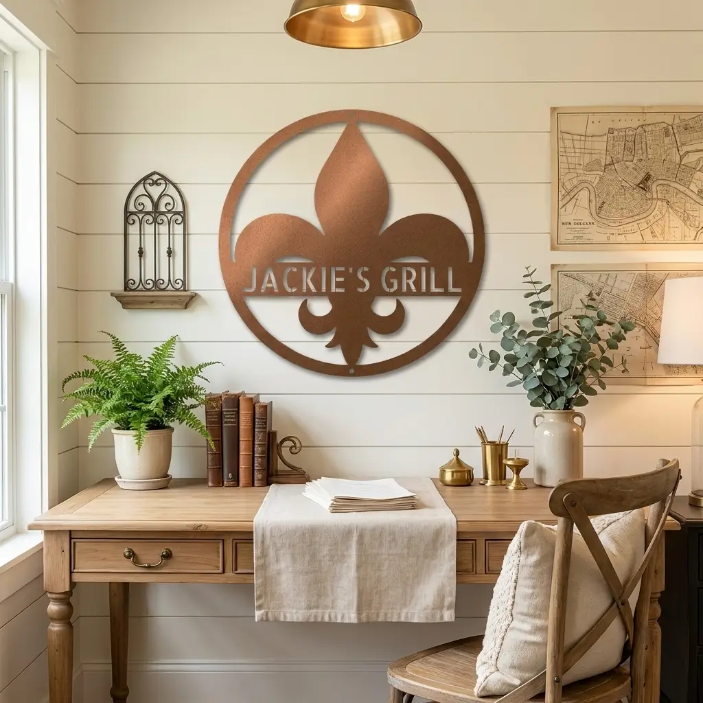 Personalized Fleur de Lis Metal Wall Art | Custom Name Metal Sign | French Country Decor | Family Name Sign | Made in USA