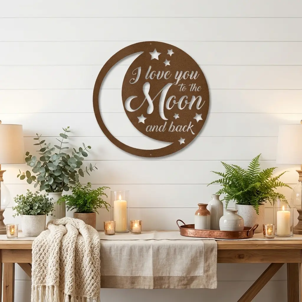 I Love You to the Moon and Back Metal Wall Art – Romantic Moon & Stars Love Sign, Anniversary & Wedding Gift