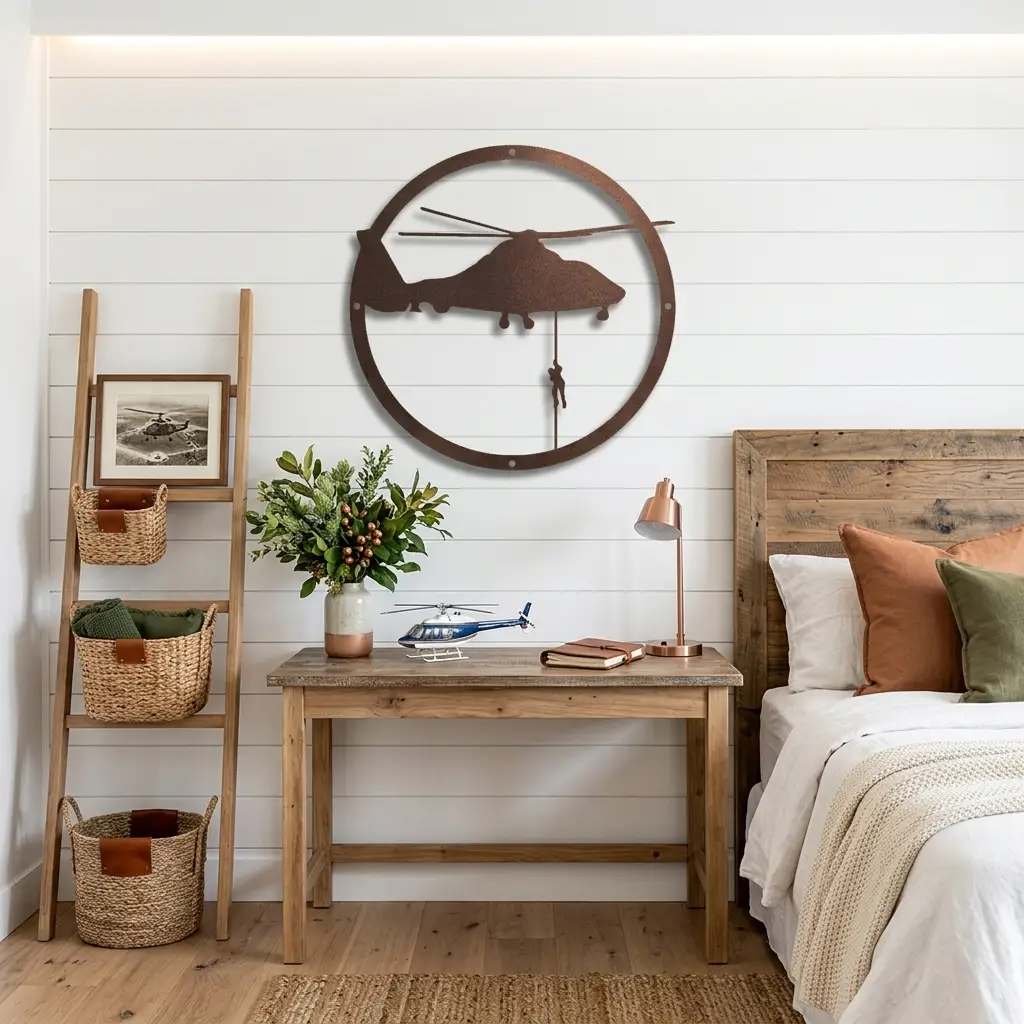 Helicopter Metal Wall Art – Aviation Rescue Metal Sign, Pilot & Military Inspired Wall Decor