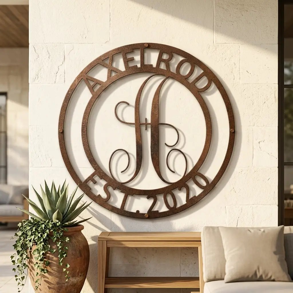 Personalized Monogram Metal Wall Art | Custom Family Name & Established Date Sign | Last Name Metal Wall Decor | Made in USA