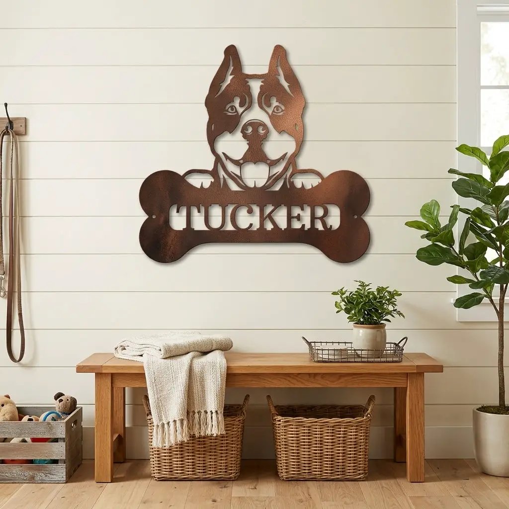 Pit Bull Dog Custom Name Metal Art Wall Sign