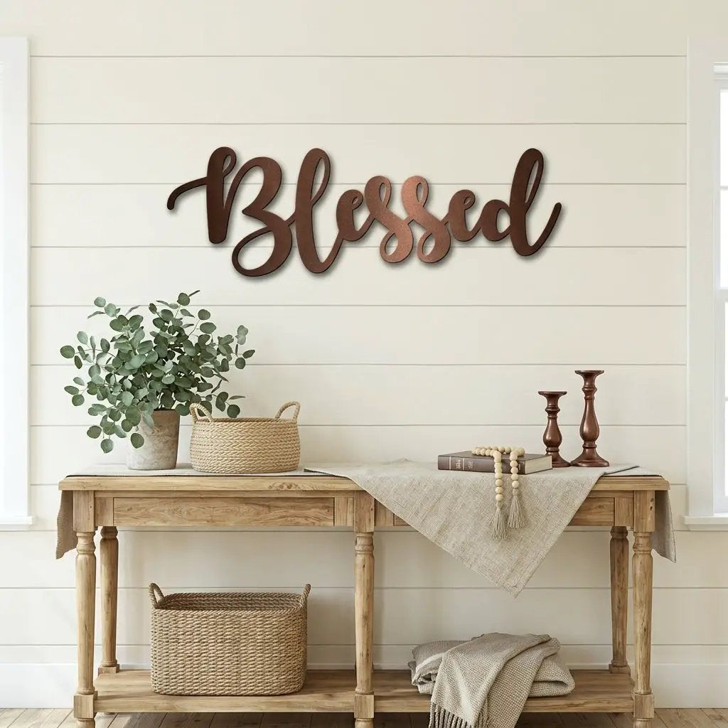Blessed Word Script Indoor Outdoor Steel Walll Sign