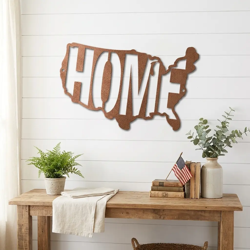 HOME USA Metal Wall Art | American Map Steel Wall Decor | Steel Sign Made in USA