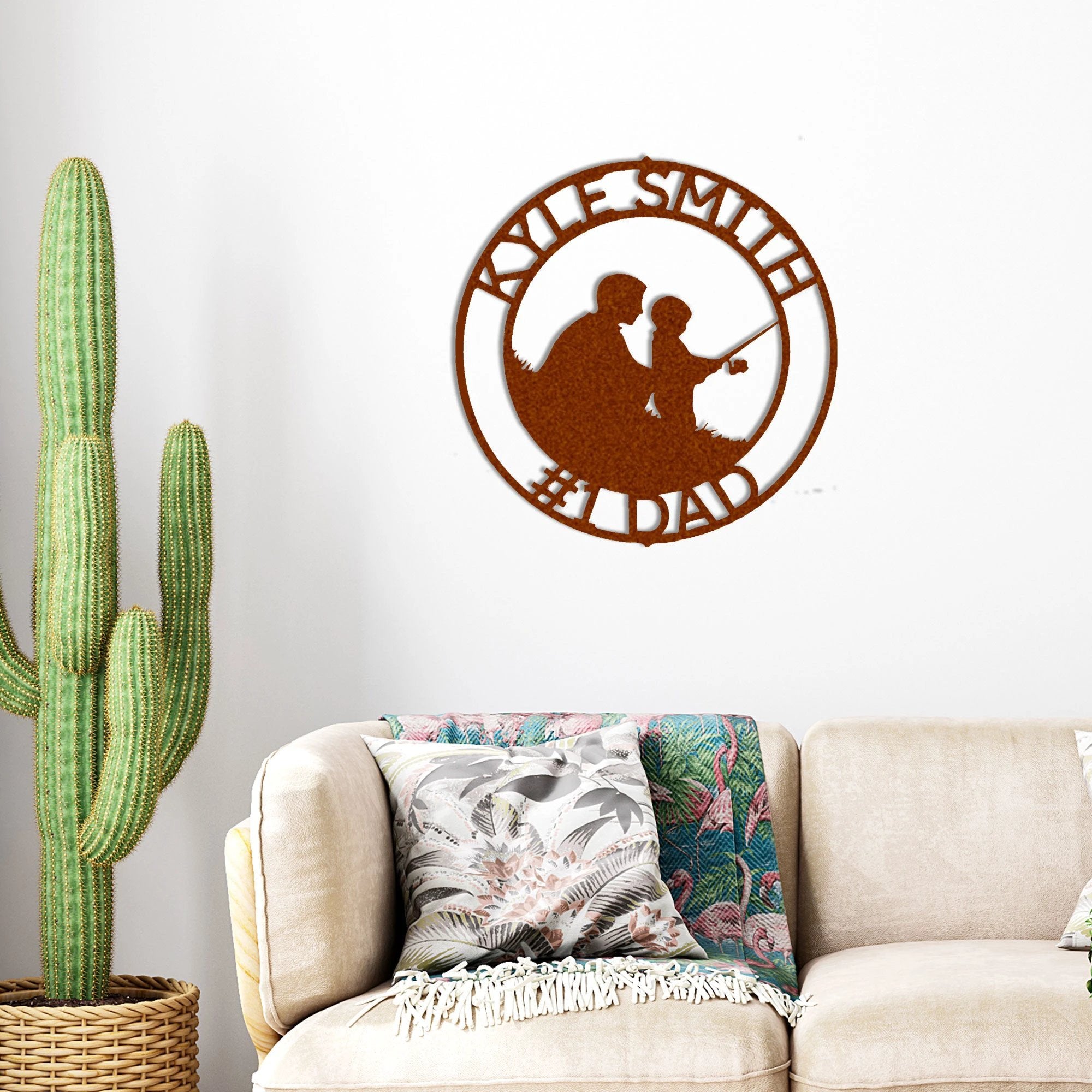 Father and Son Fishing Personalized Metal Wall Art Sign