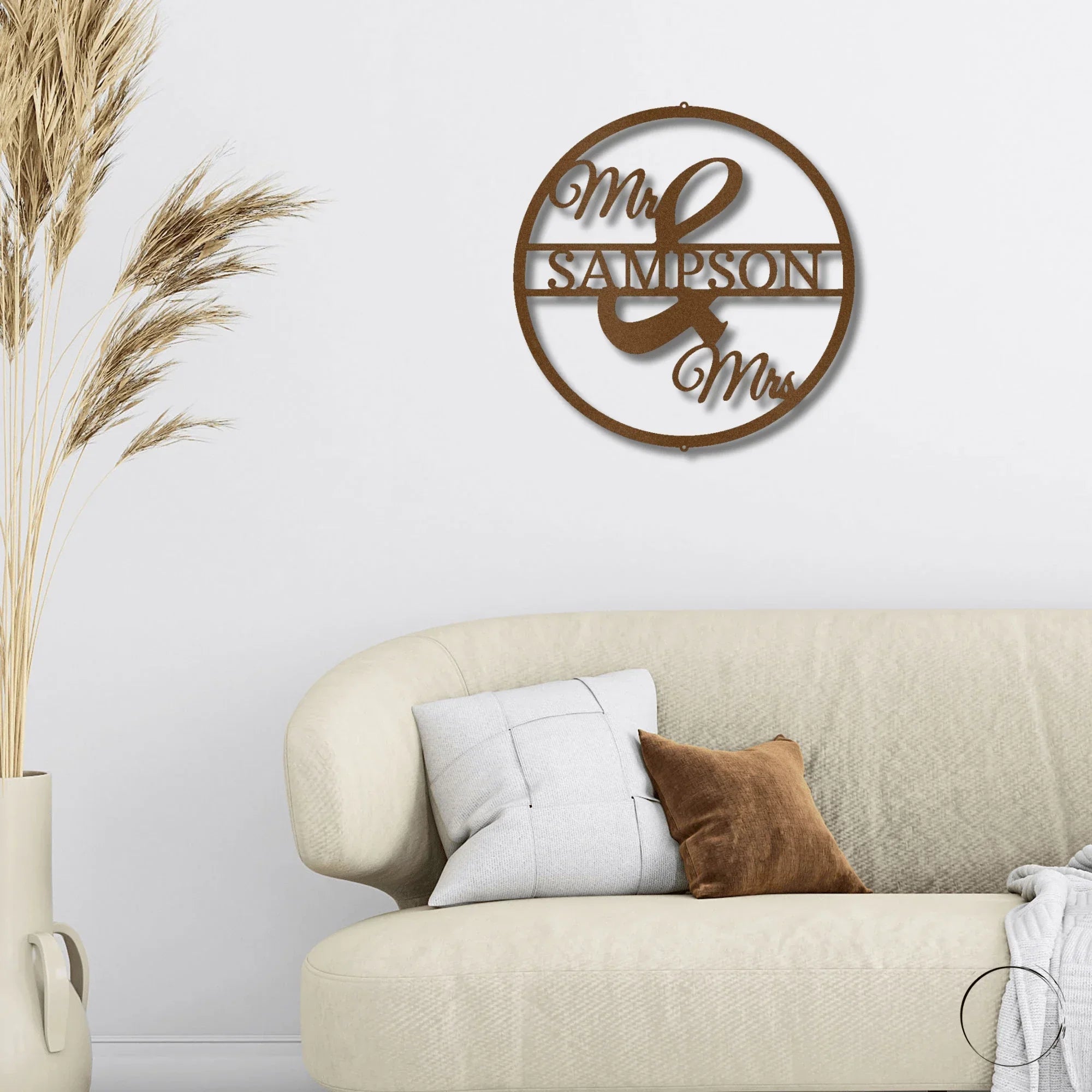 Mr and Mrs Circle Custom Name Steel Wall Sign