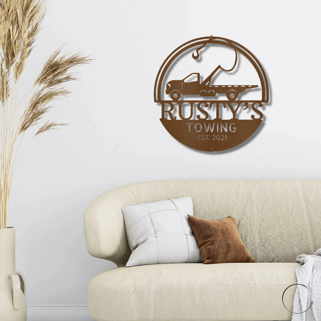 Tow Truck Custom Name Indoor Outdoor Steel Wall Sign