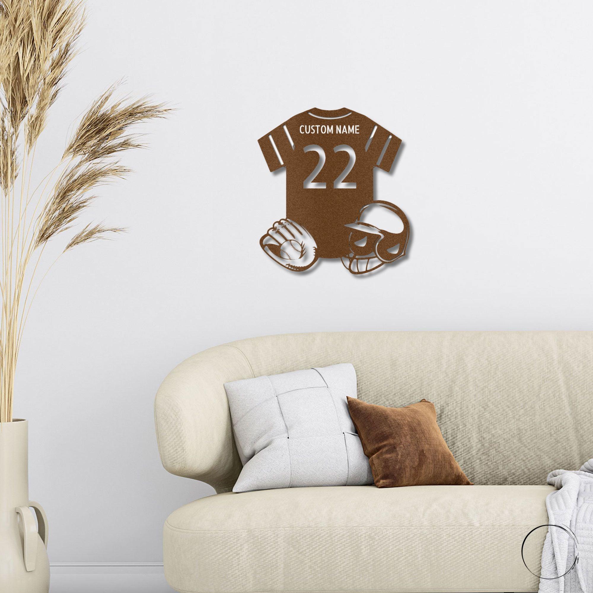 Baseball Gear Custom Name and Jersey Number Metal Wall Sign - Mallard Moon Gift Shop