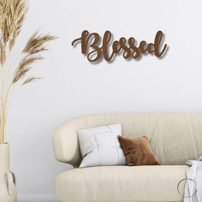 Blessed Word Script Indoor Outdoor Steel Walll Sign - Mallard Moon Gift Shop
