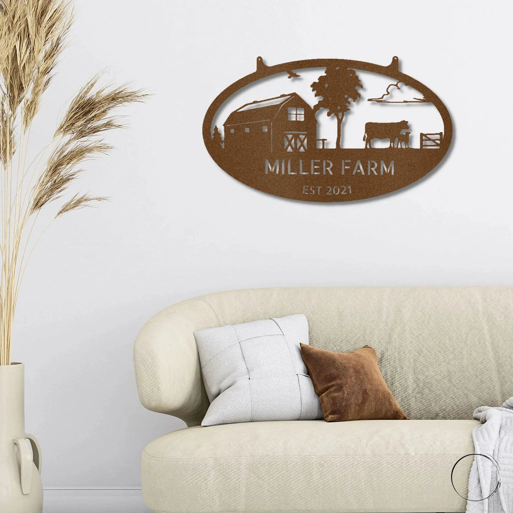 Farmstead Custom Name Monogram Indoor Outdoor Steel Wall Sign