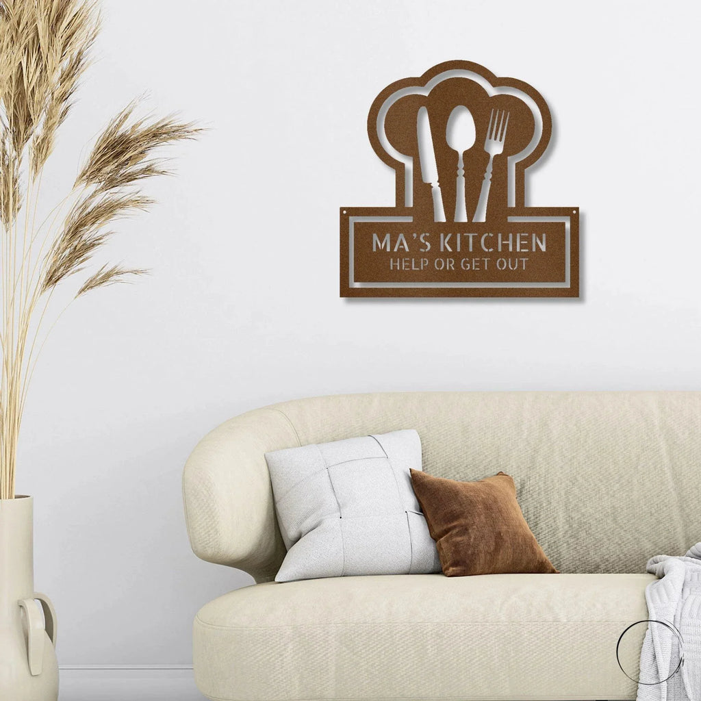 Personalized Kitchen Art - Laser-Cut Metal Wall Sign with Chef Hat Design