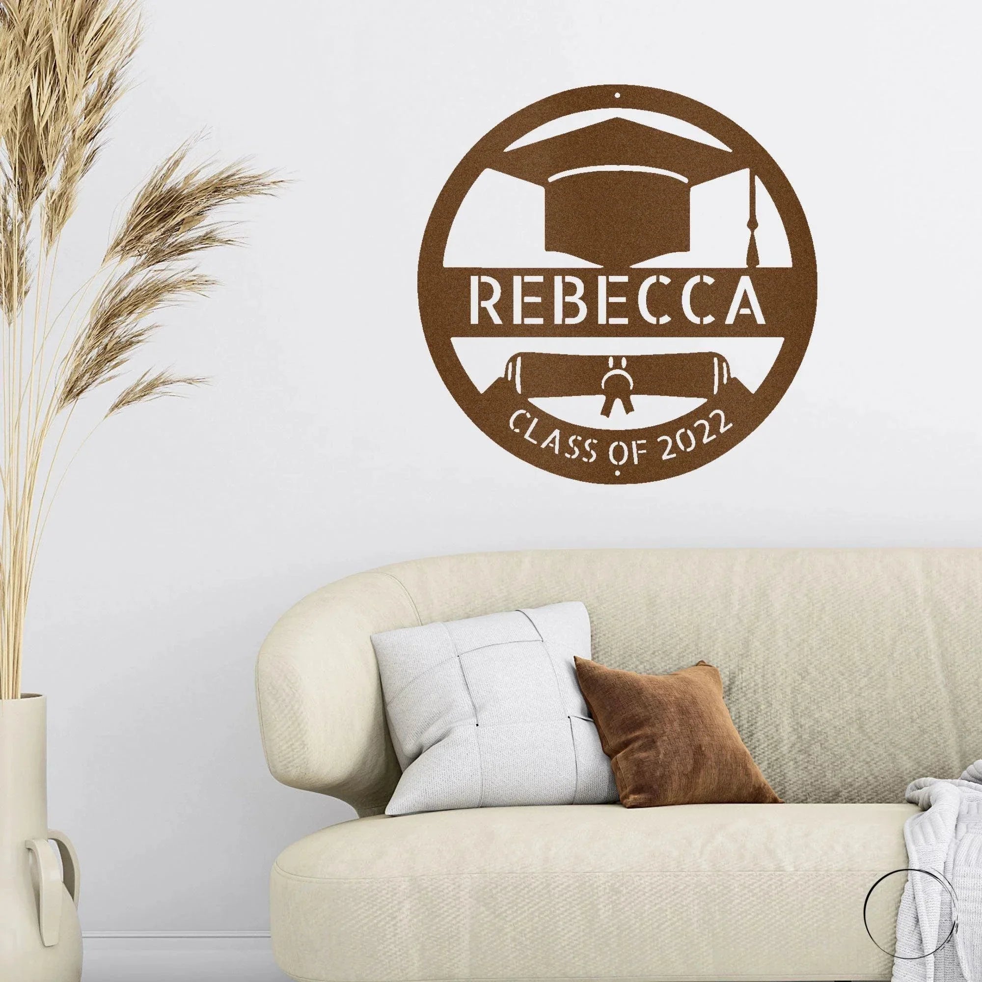 Graduation Cap and Diploma Custom Name Metal Art Wall Sign