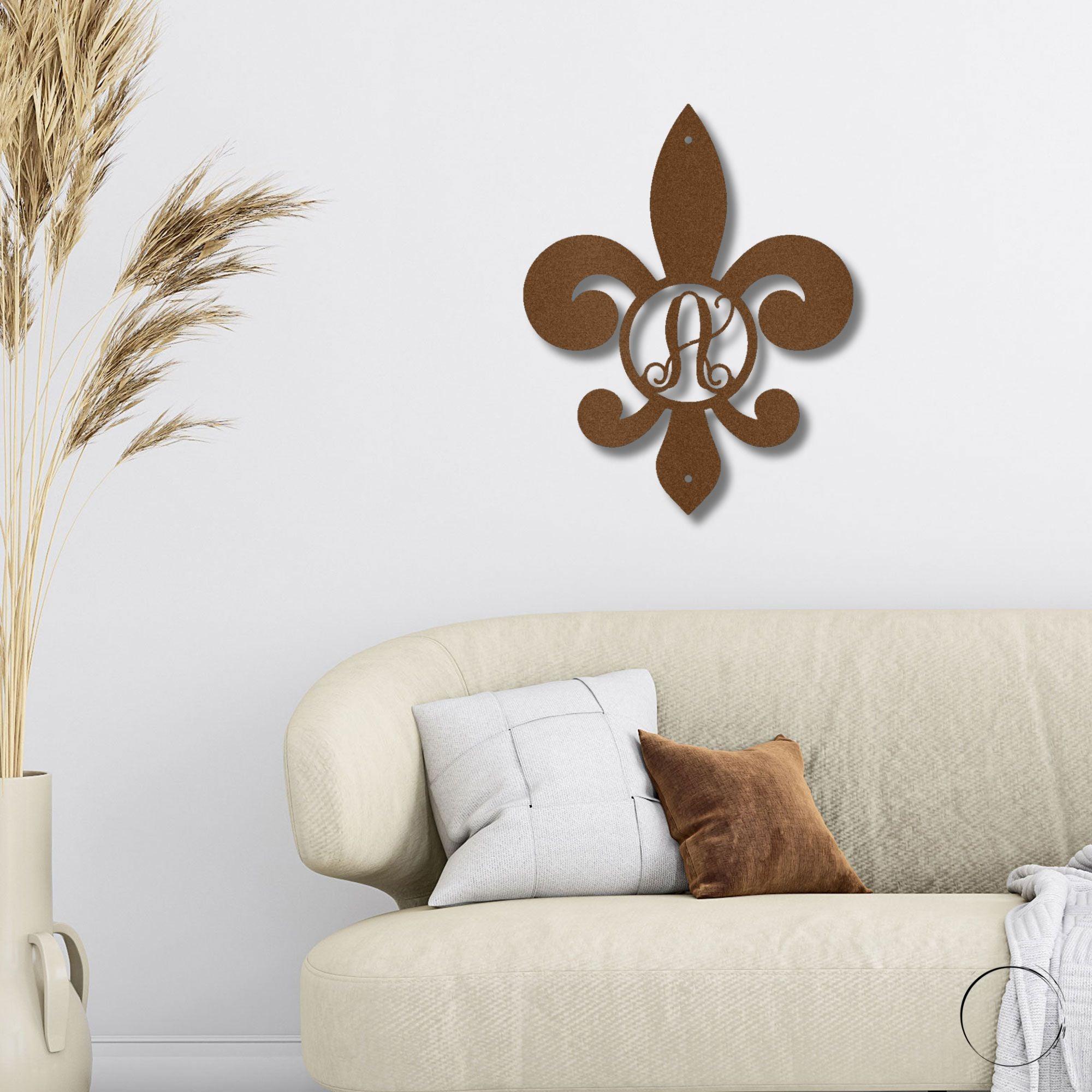 Fleur De Lis Personalized Initial Metal Art Wall Sign - Mallard Moon Gift Shop