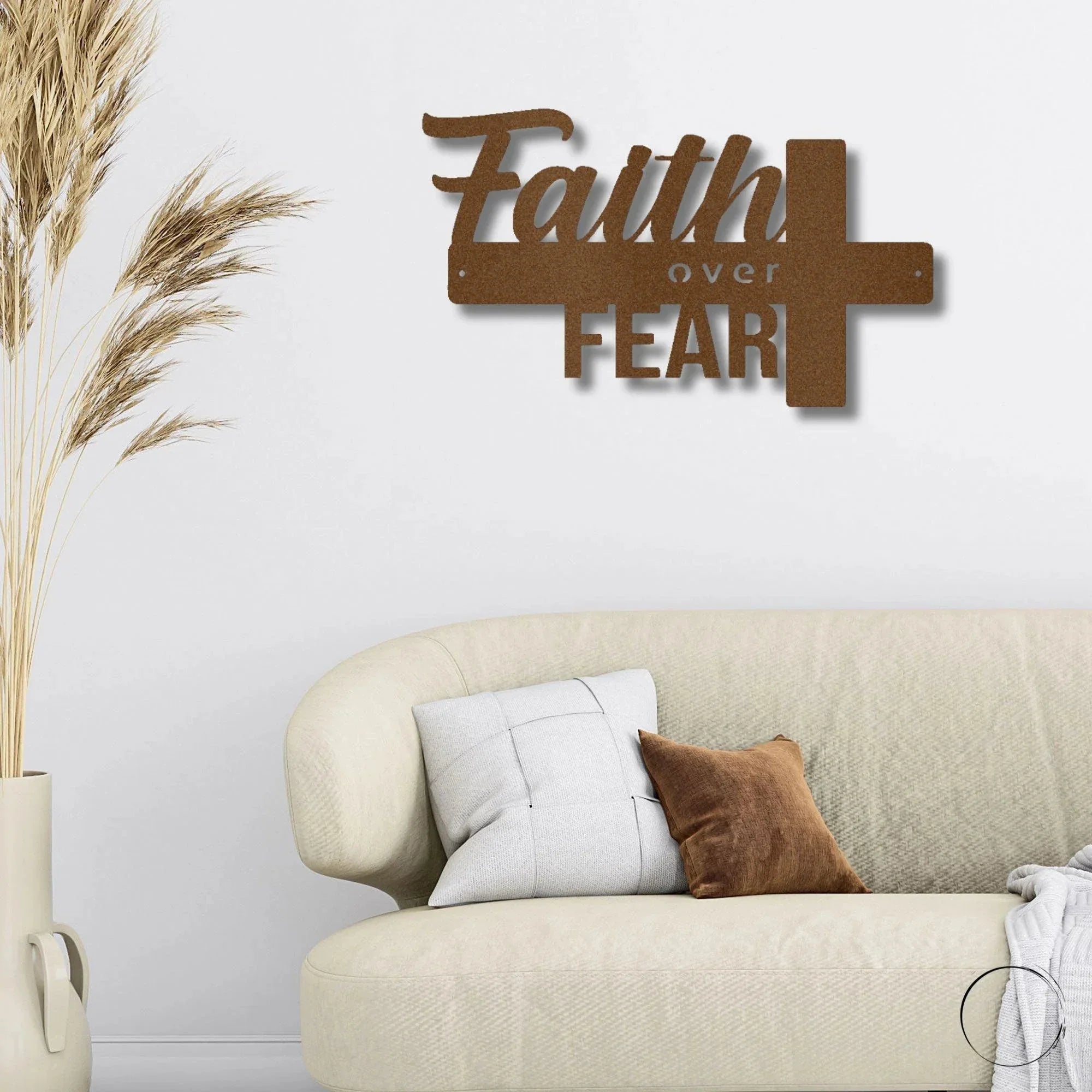 Faith Over Fear Christian Cross Metal Wall Art
