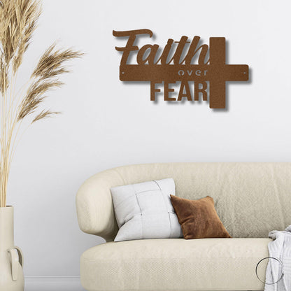 Faith Over Fear Christian Cross Metal Wall Art - Mallard Moon Gift Shop