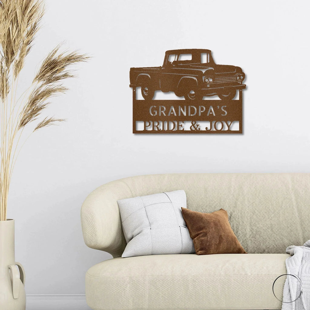 Classic Pickup Truck Custom Name Metal Wall Art