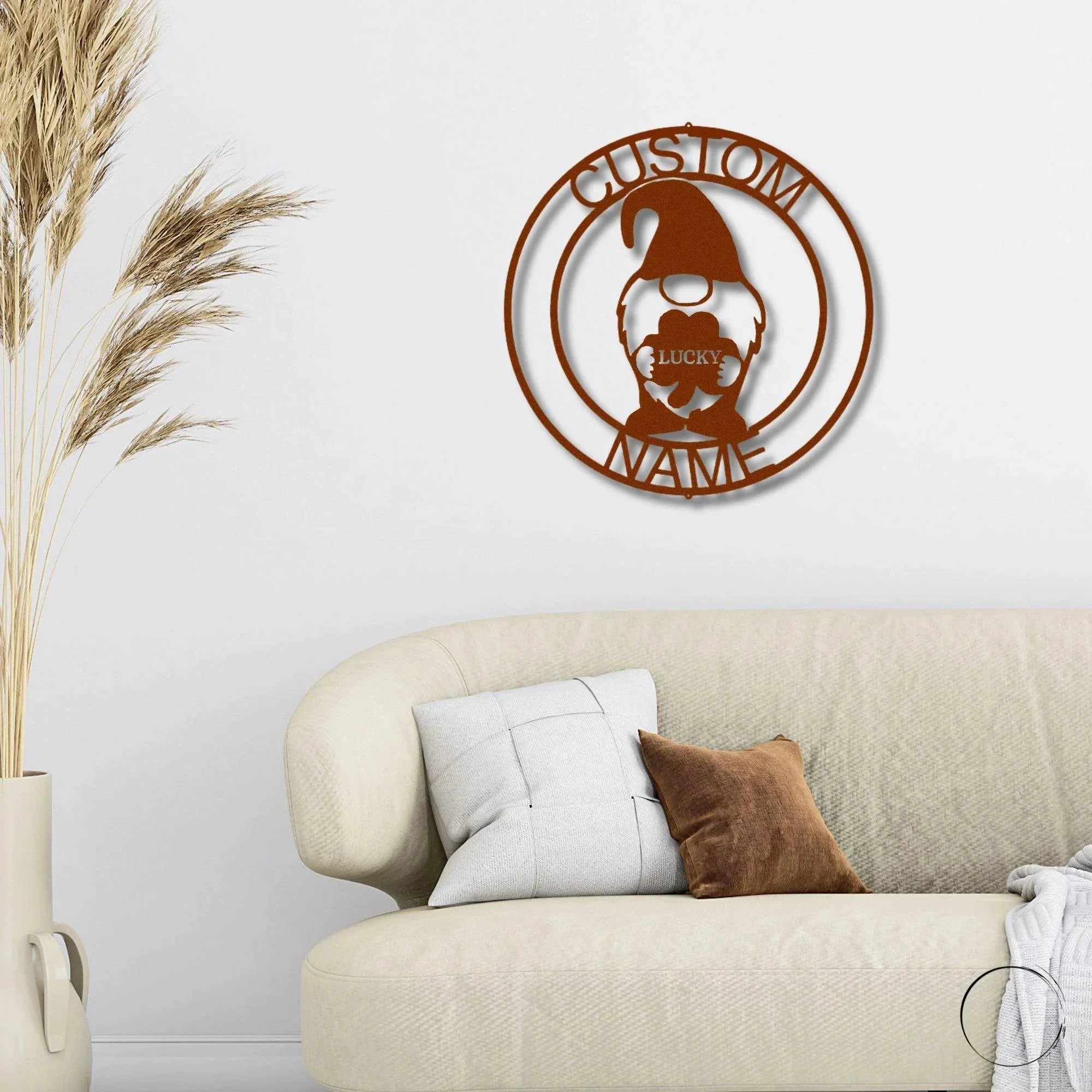 Gnome Lucky St. Patrick's Day Custom Name Metal Art Wall Sign Home Decor