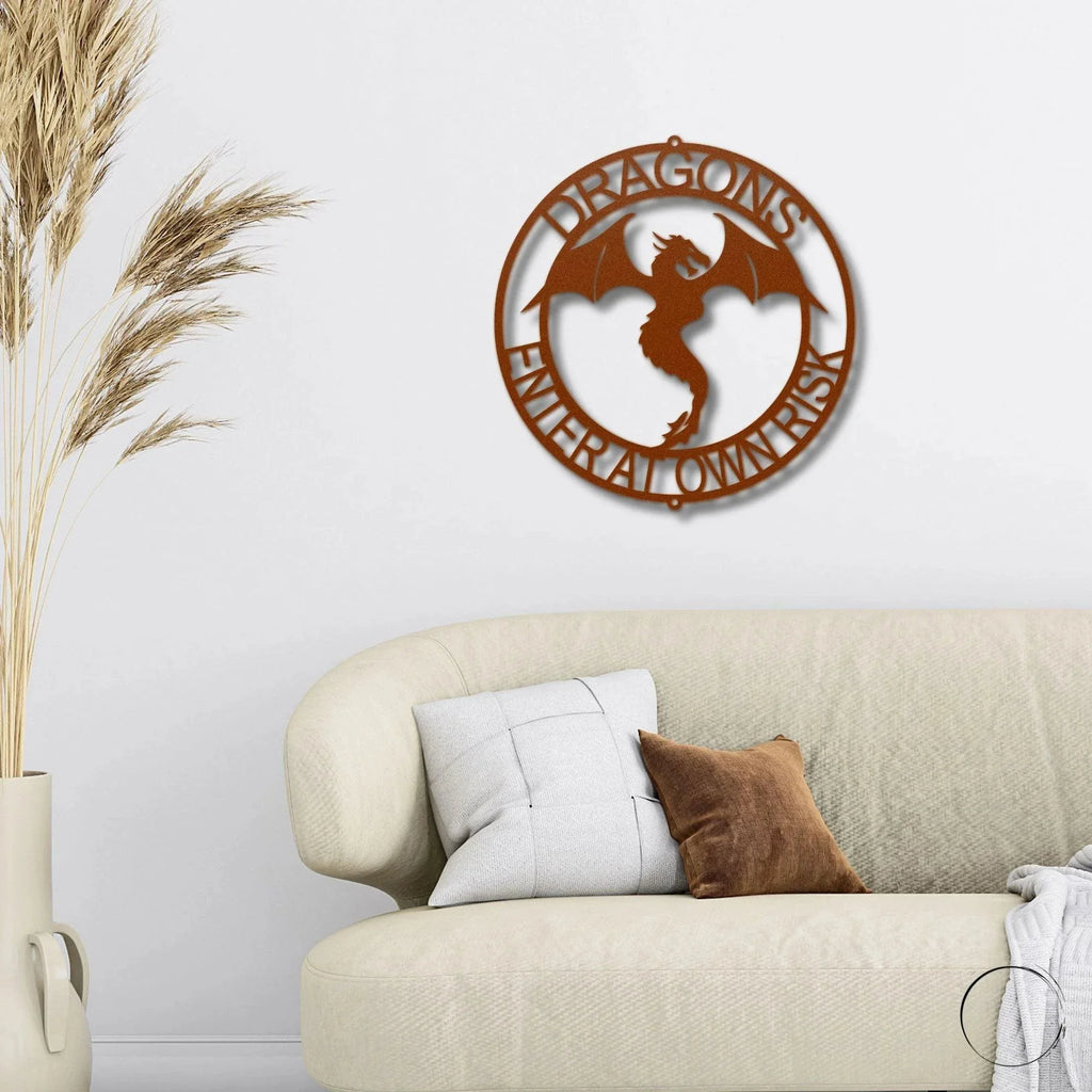 Dragon Ring Monogram Personalized Name Indoor Outdoor Steel Wall Sign Metal Art