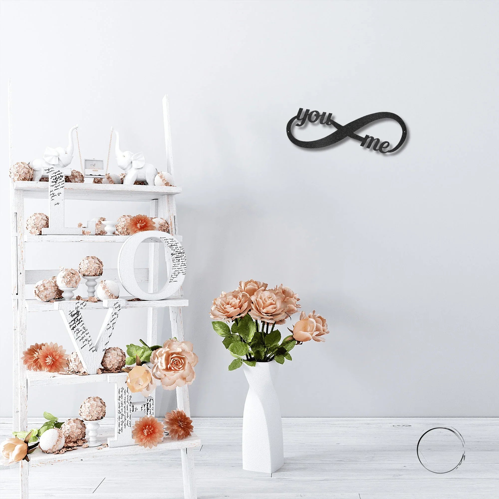 Romantic Home Decor "You & Me" Laser-Cut Infinity Metal Wall Art