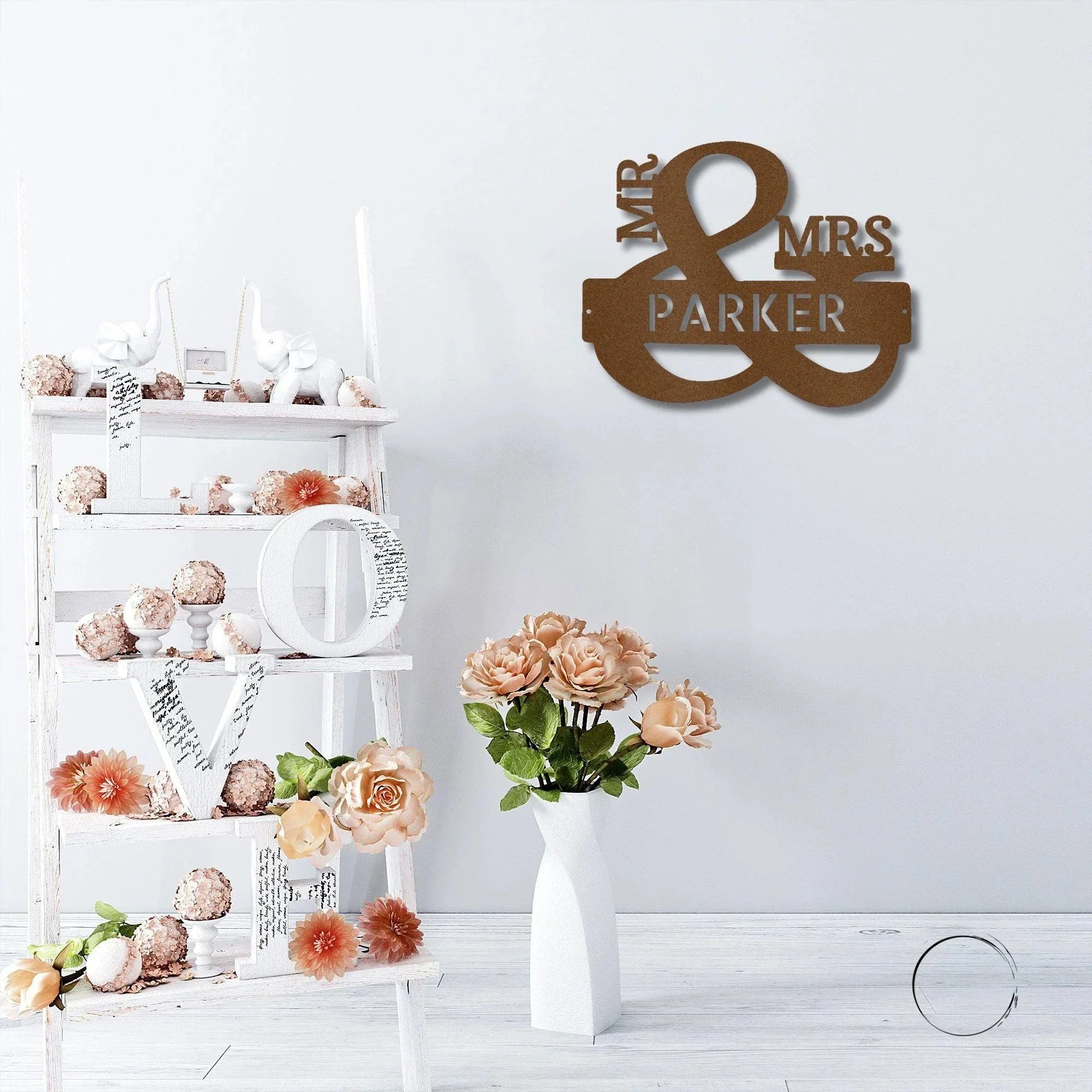 Couples Mr. and Mrs. Custom Name Monogram Indoor Outdoor Steel Wall Sign