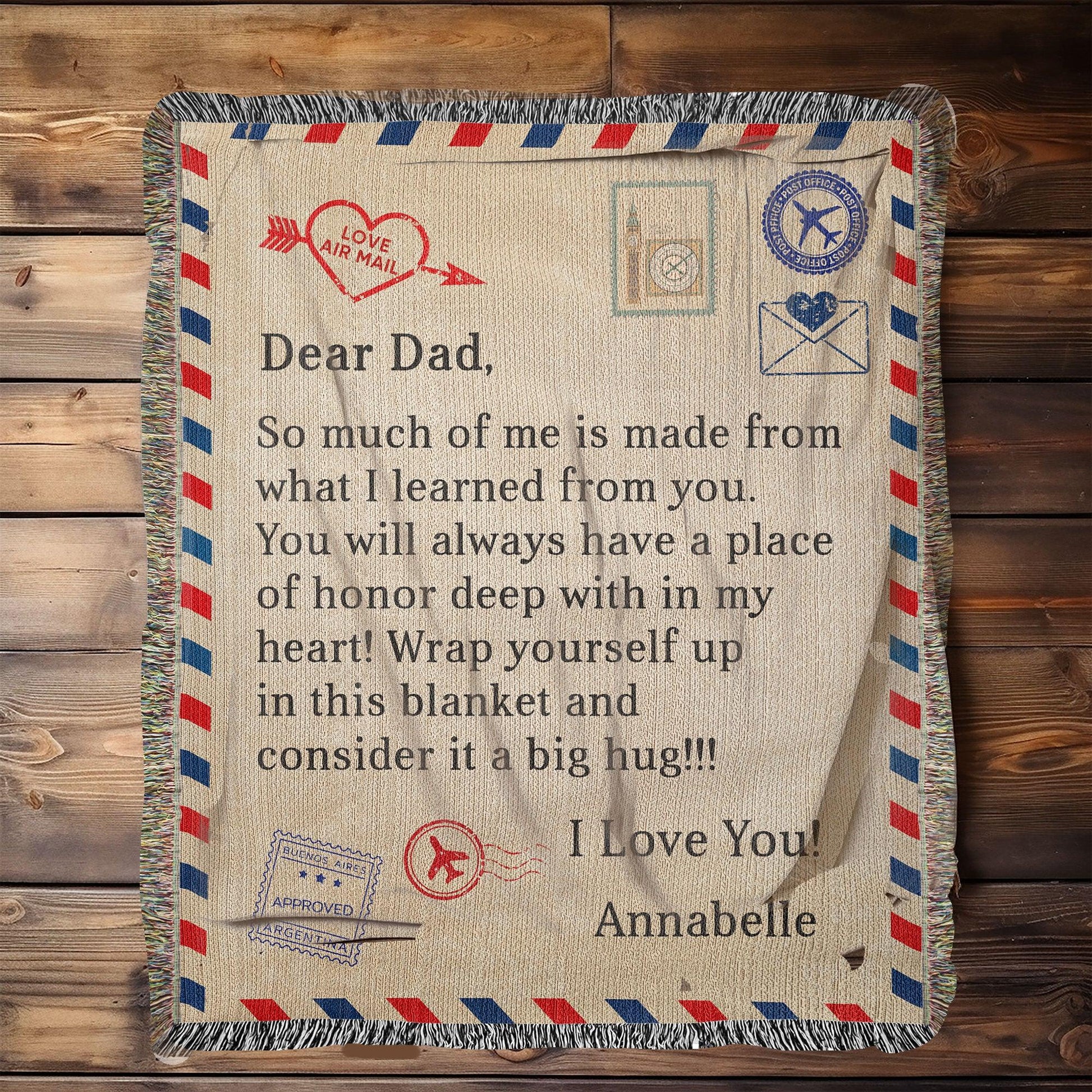 Gift for Dad - Wrap Yourself with this Blanket and Consider it a Big Hug - Personalized Heirloom Woven Blanket - Mallard Moon Gift Shop