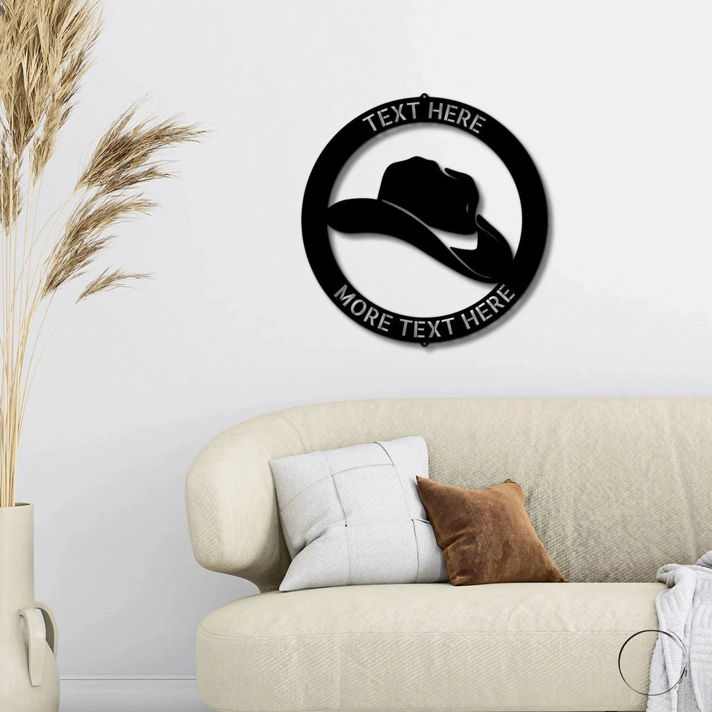 Cowboy Hat Personalized Name Indoor Outdoor Steel Wall Sign Metal Art