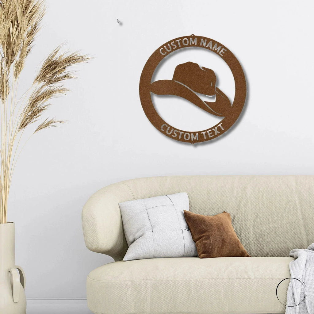Cowboy Hat Personalized Name Indoor Outdoor Steel Wall Sign Metal Art
