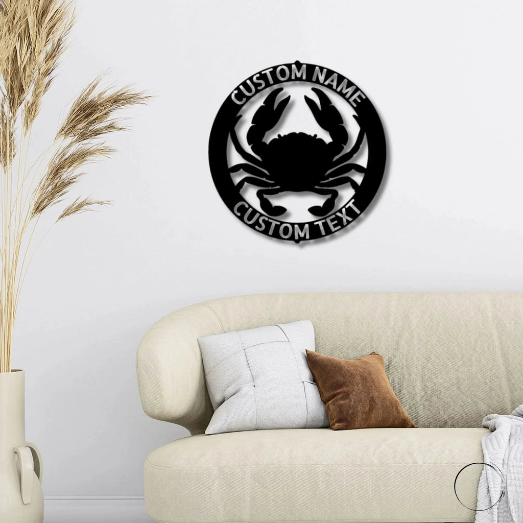 Crab Ring Monogram Personalized Steel Wall Sign Art