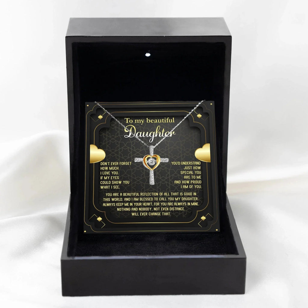 Daughter Gift for Birthday, Christmas, Graduation - Proud of You - Beautiful Reflection Cross Pendant Necklace