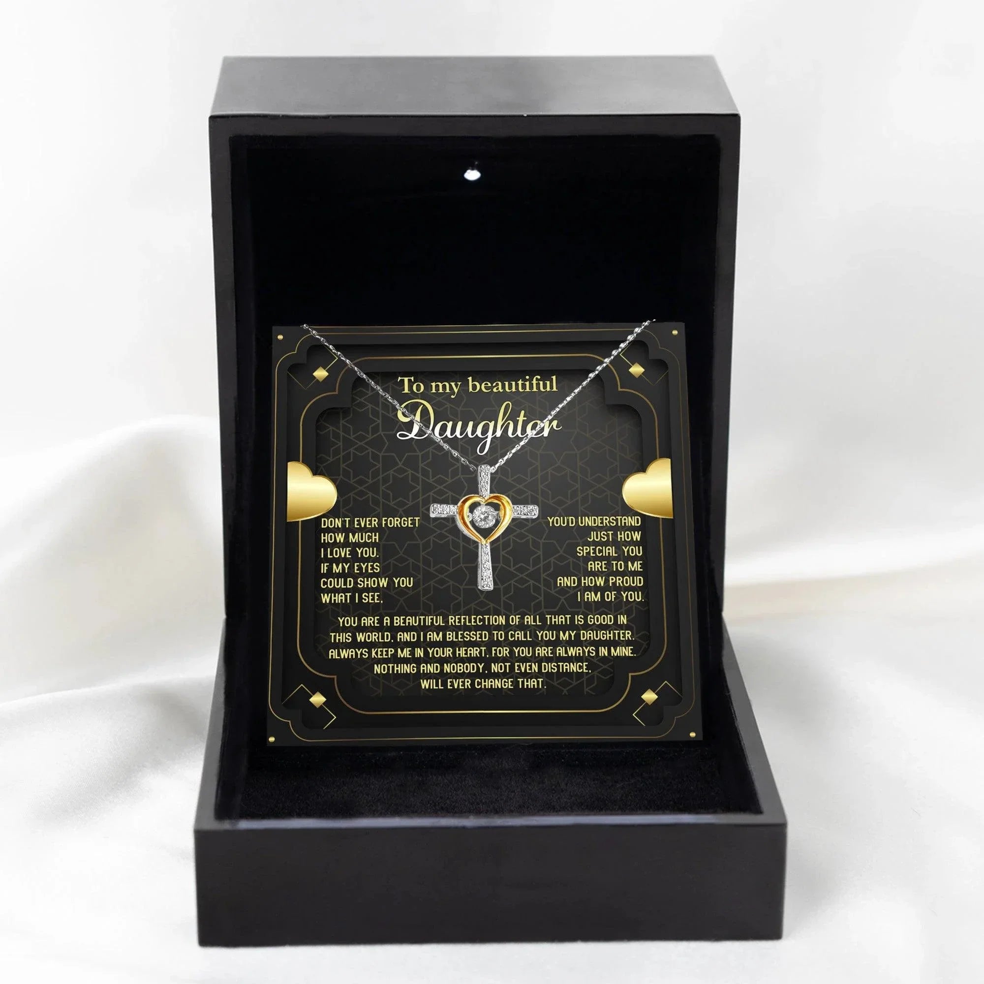 Daughter Gift for Birthday, Christmas, Graduation - Proud of You - Beautiful Reflection Cross Pendant Necklace