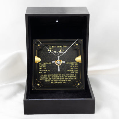 Daughter Gift for Birthday, Christmas, Graduation - Proud of You - Beautiful Reflection Cross Pendant Necklace - Mallard Moon Gift Shop