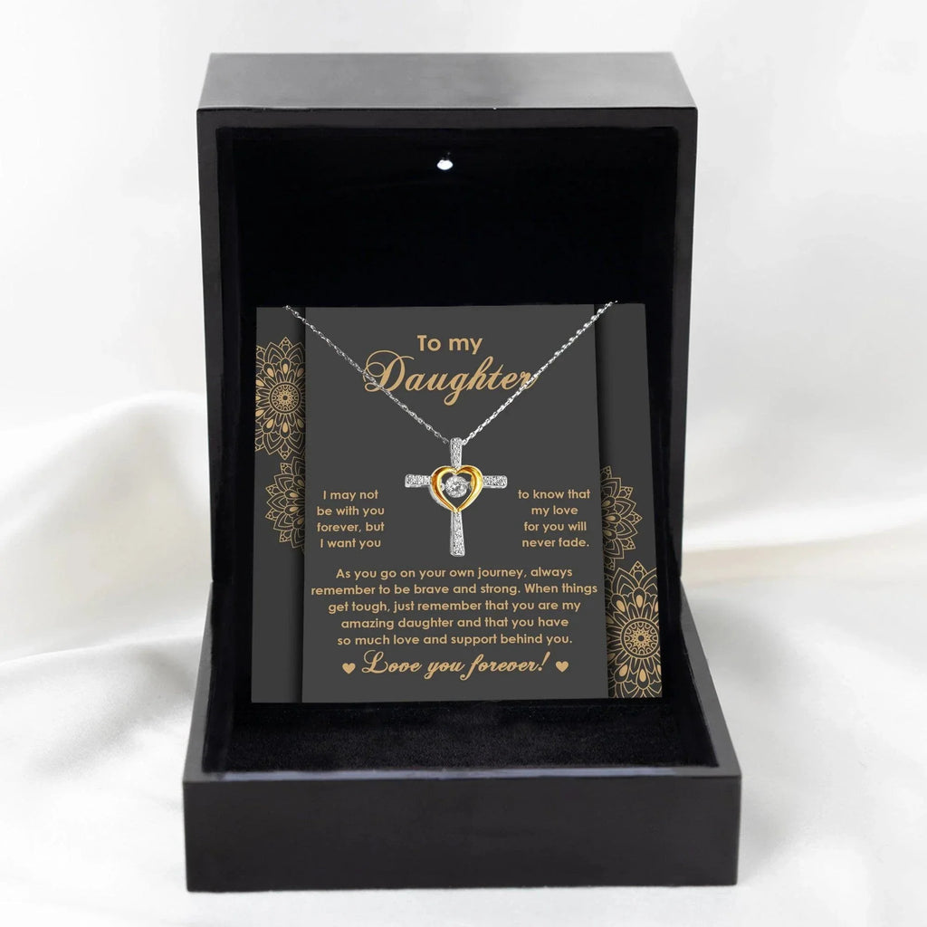 Daughter Gift for Birthday, Christmas, Graduation Inspirational Brave and Strong Cross Pendant Necklace