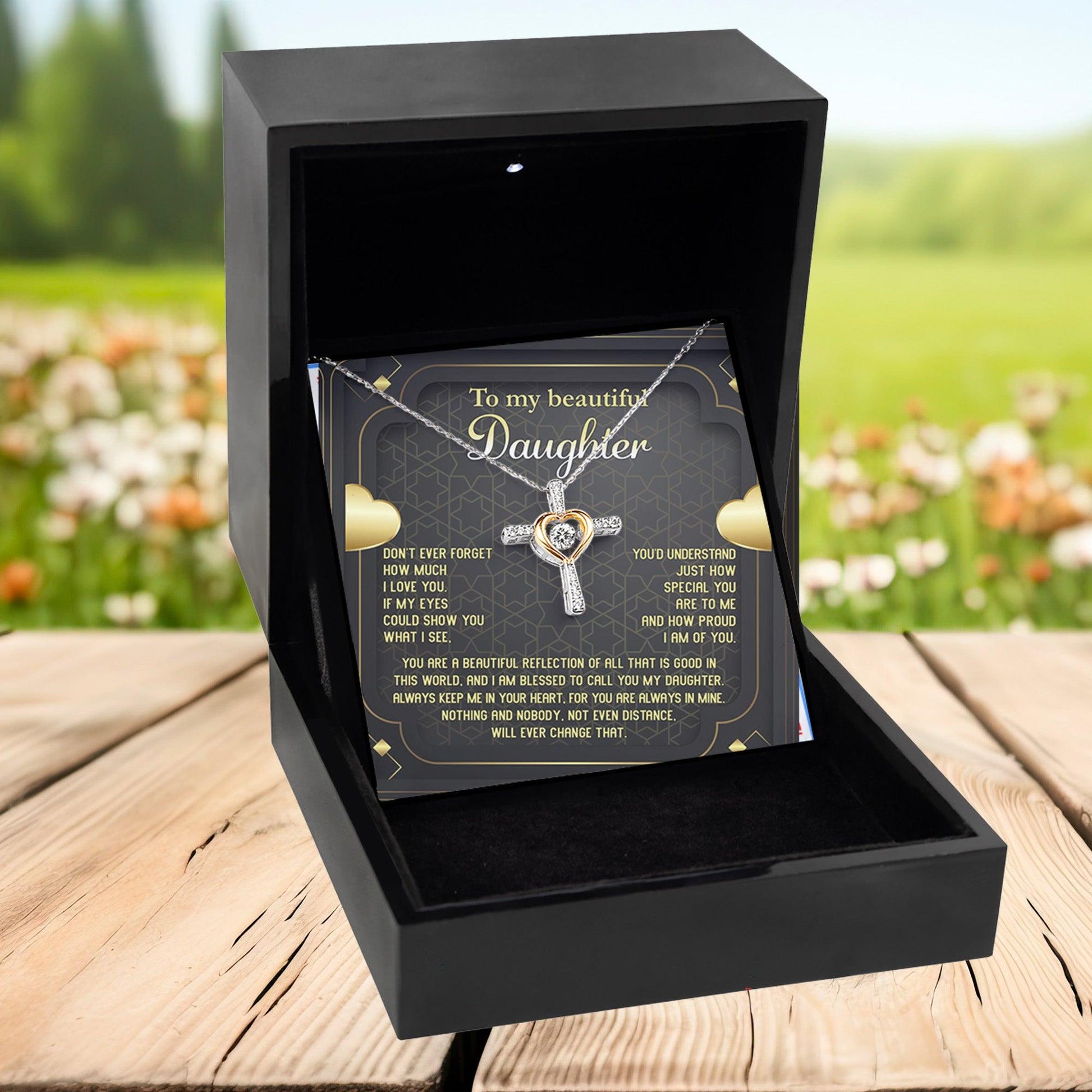 Daughter Gift for Birthday, Christmas, Graduation - Proud of You - Beautiful Reflection Cross Pendant Necklace - Mallard Moon Gift Shop