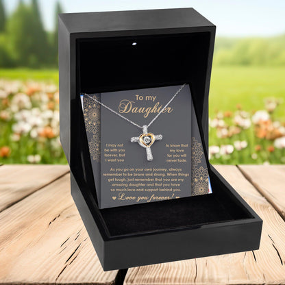 Daughter Gift for Birthday, Christmas, Graduation Inspirational Brave and Strong Cross Pendant Necklace - Mallard Moon Gift Shop